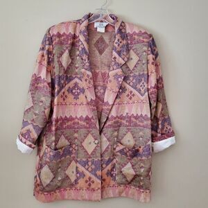 Women's Vintage 90's Colorful Jacket South Western Blanket Coat Blazer Sz  Large